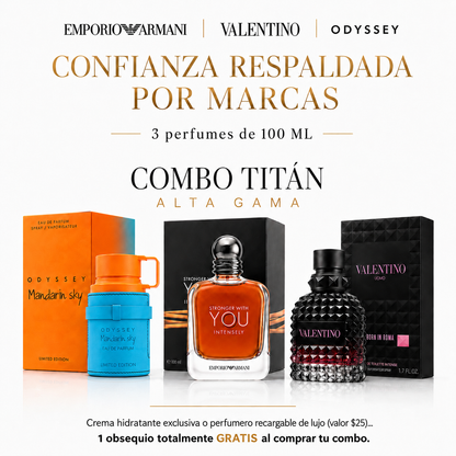 COMBO TITÁN | Armaf Odyssey Mandarin Sky | Stronger With You | Valentino Uomo Born in Roma | 100 ML