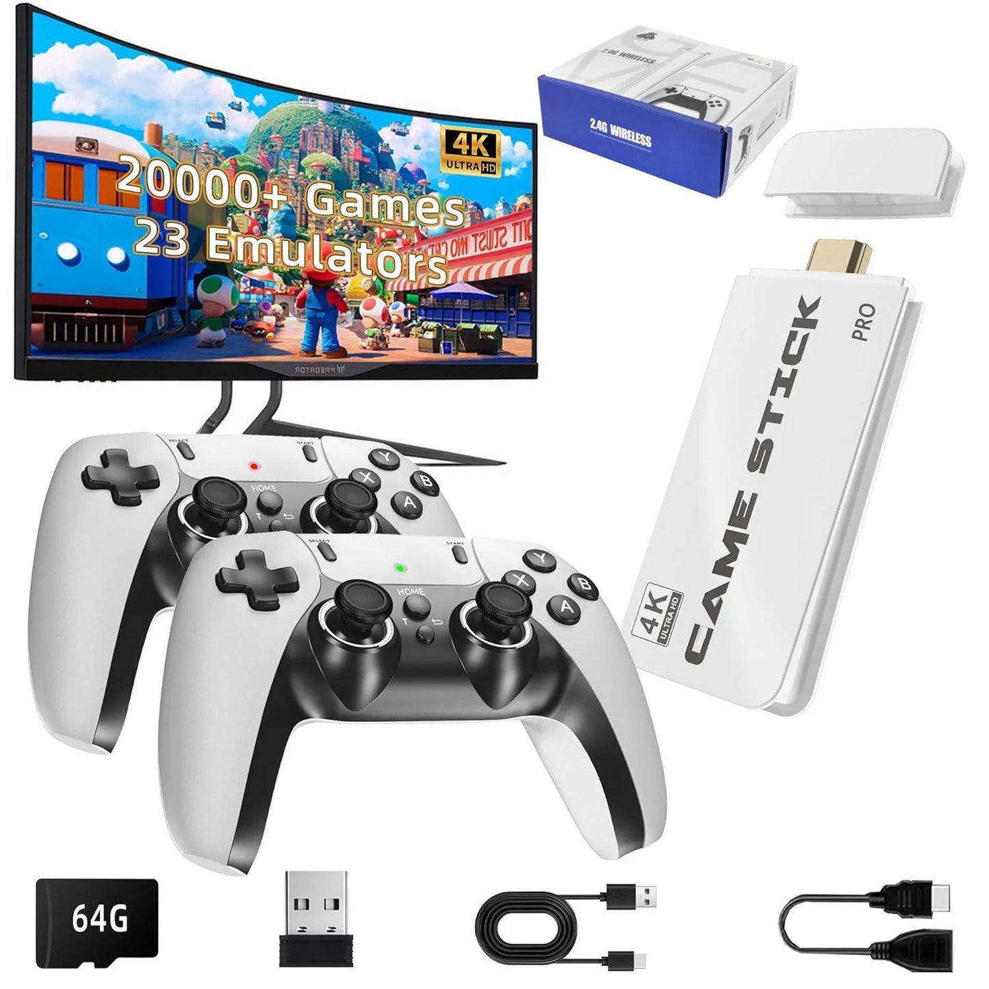 CONSOLA GAME STICK 4K PRO l +20.000 Juegos + 2 Mandos de regalo